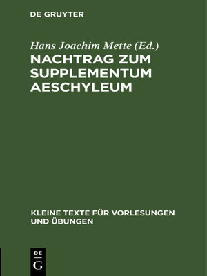 cover image of Nachtrag zum Supplementum Aeschyleum